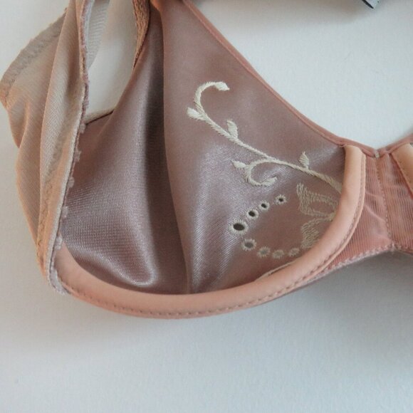 VINTAGE MINIMZER BY LILYETTE Satin Embroidered Bra in Nude Beige - Size 36B - Picture 13 of 15